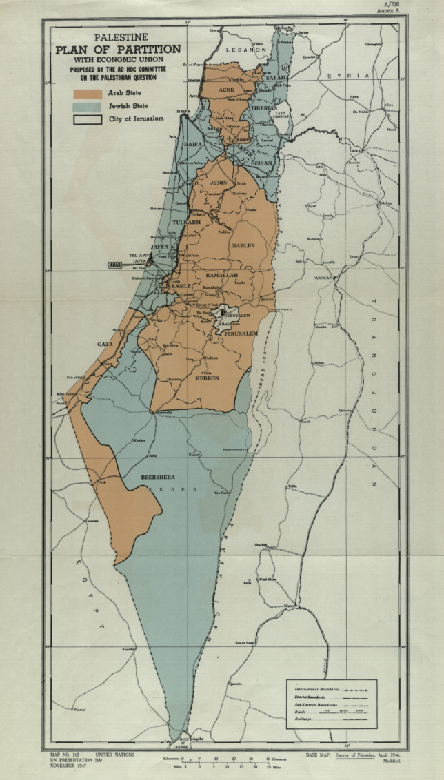 1947 UN Partition Plan (Source: Israeli National Library)